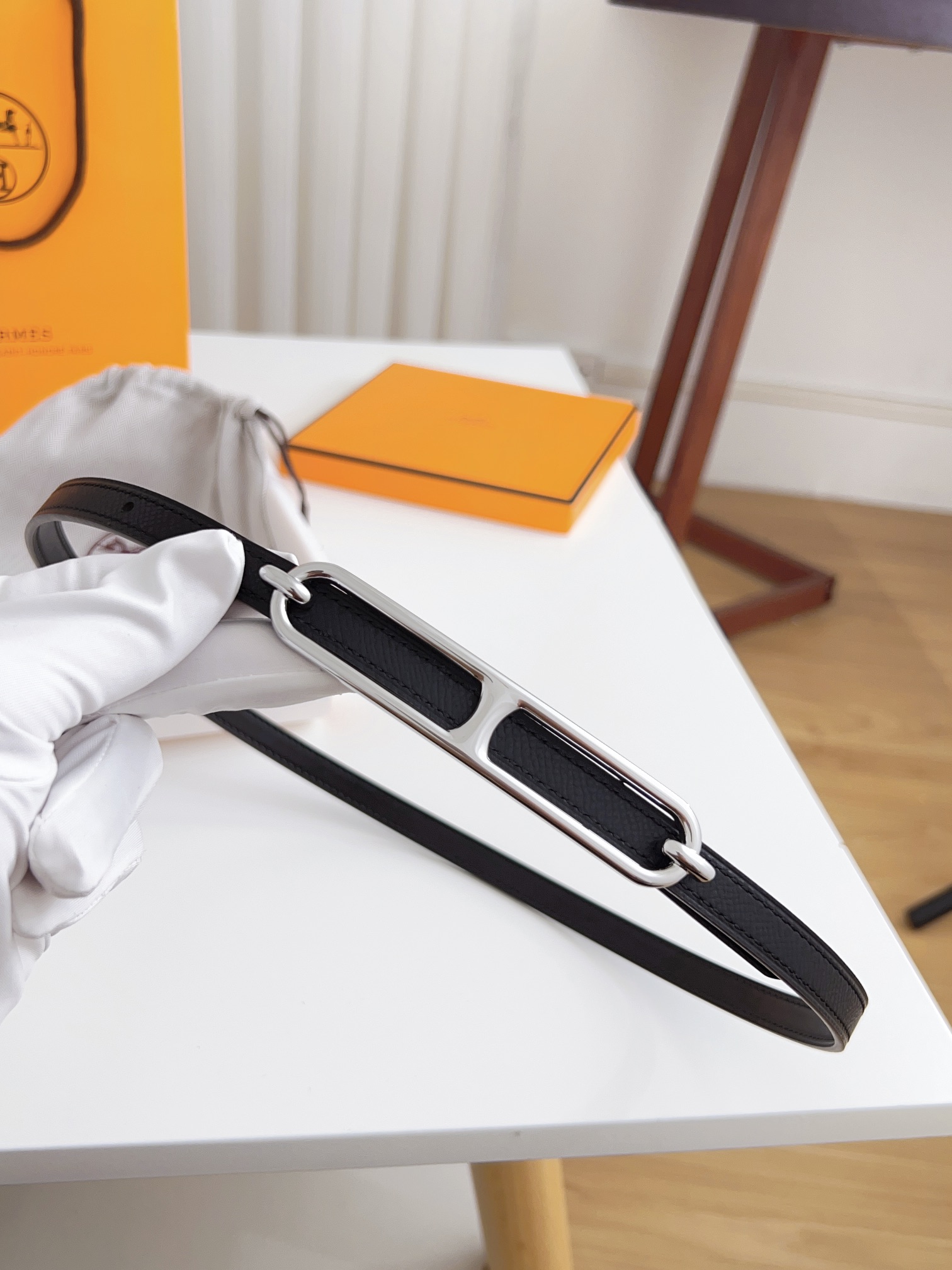 Hermès Female Basic Belt Cow Leather Silver 110cm-m