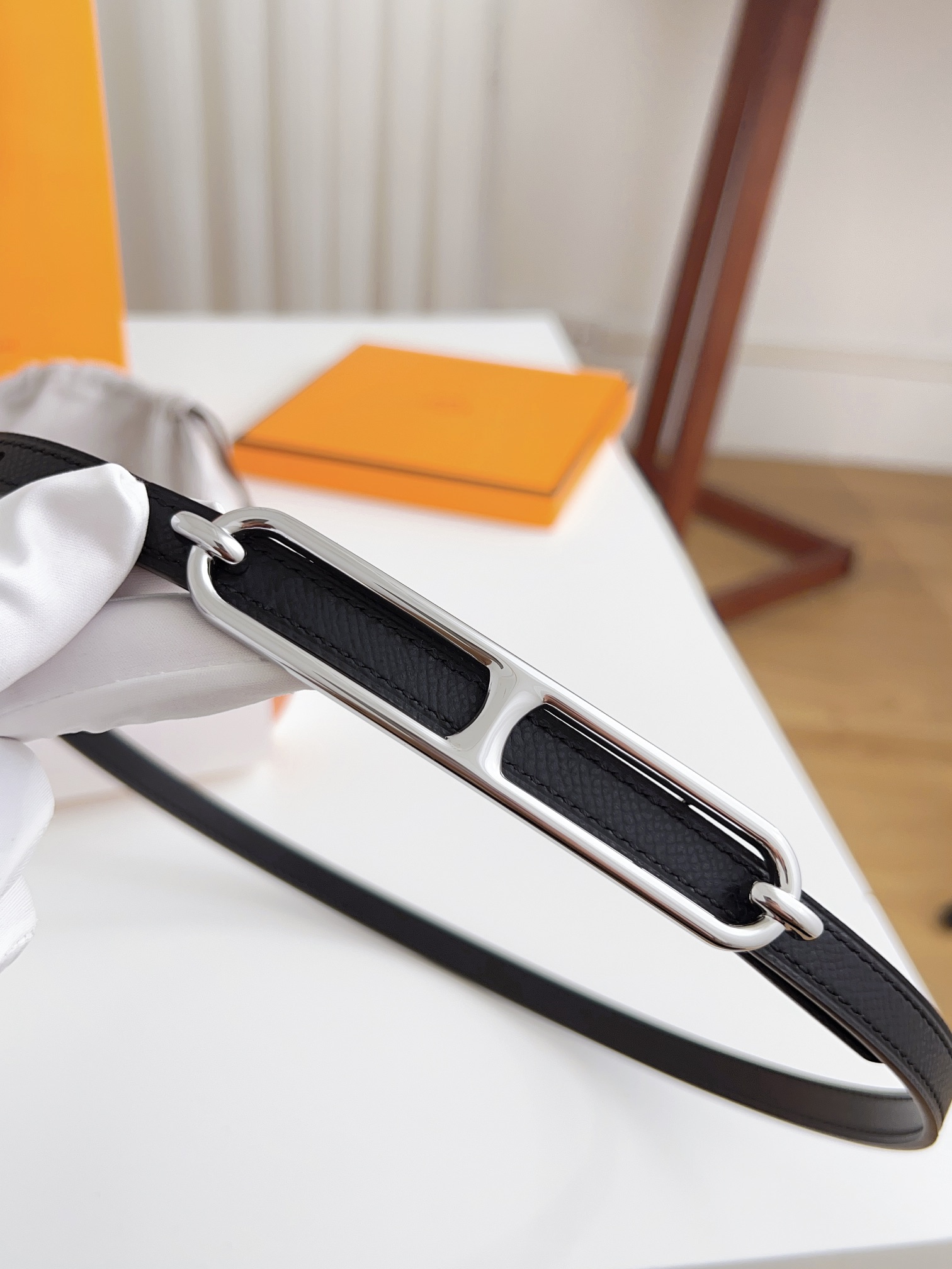 Hermès Female Basic Belt Cow Leather Silver 110cm-m