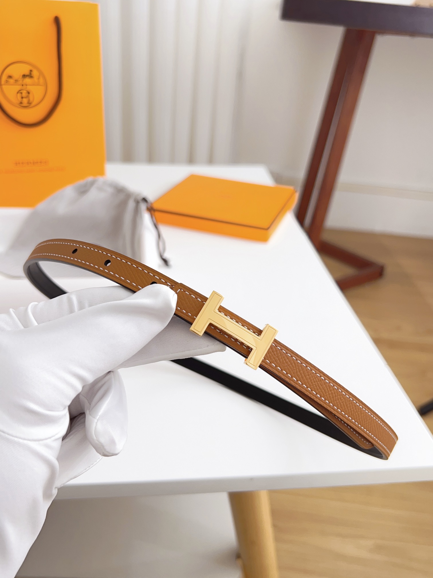 Hermès Female Basic Belt Cow Leather Silver 110cm-m