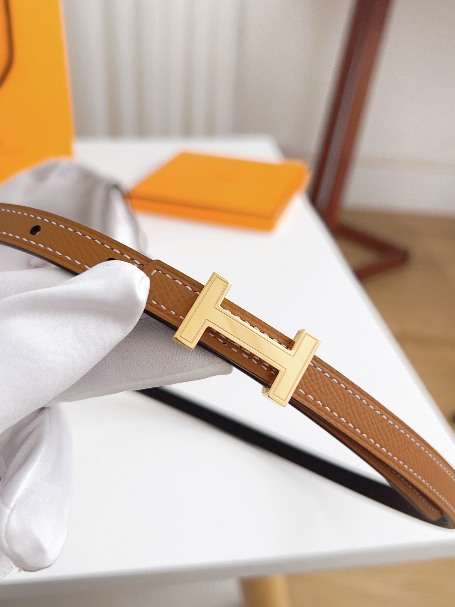 Hermès Female Basic Belt Cow Leather Silver 110cm-m