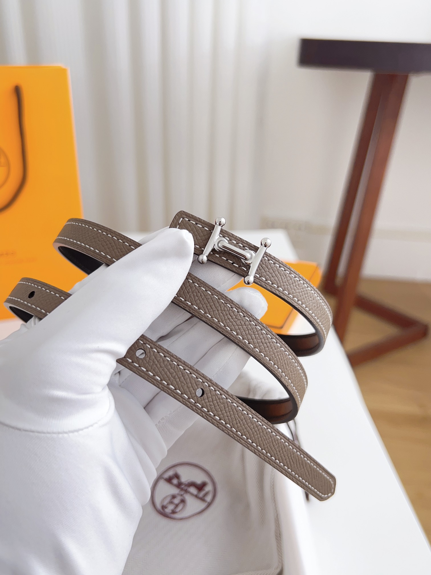 Hermès Female Basic Belt Cow Leather Silver 110cm-m