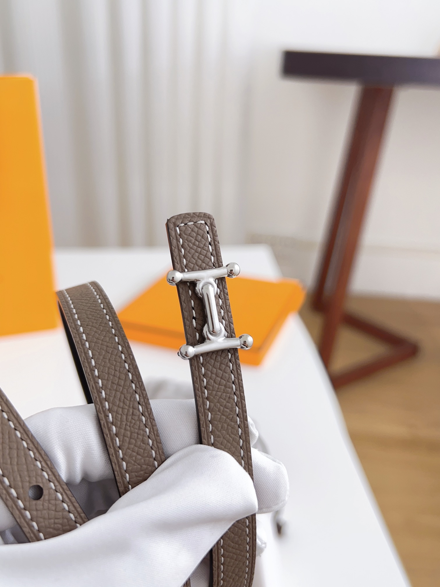 Hermès Female Basic Belt Cow Leather Silver 110cm-m