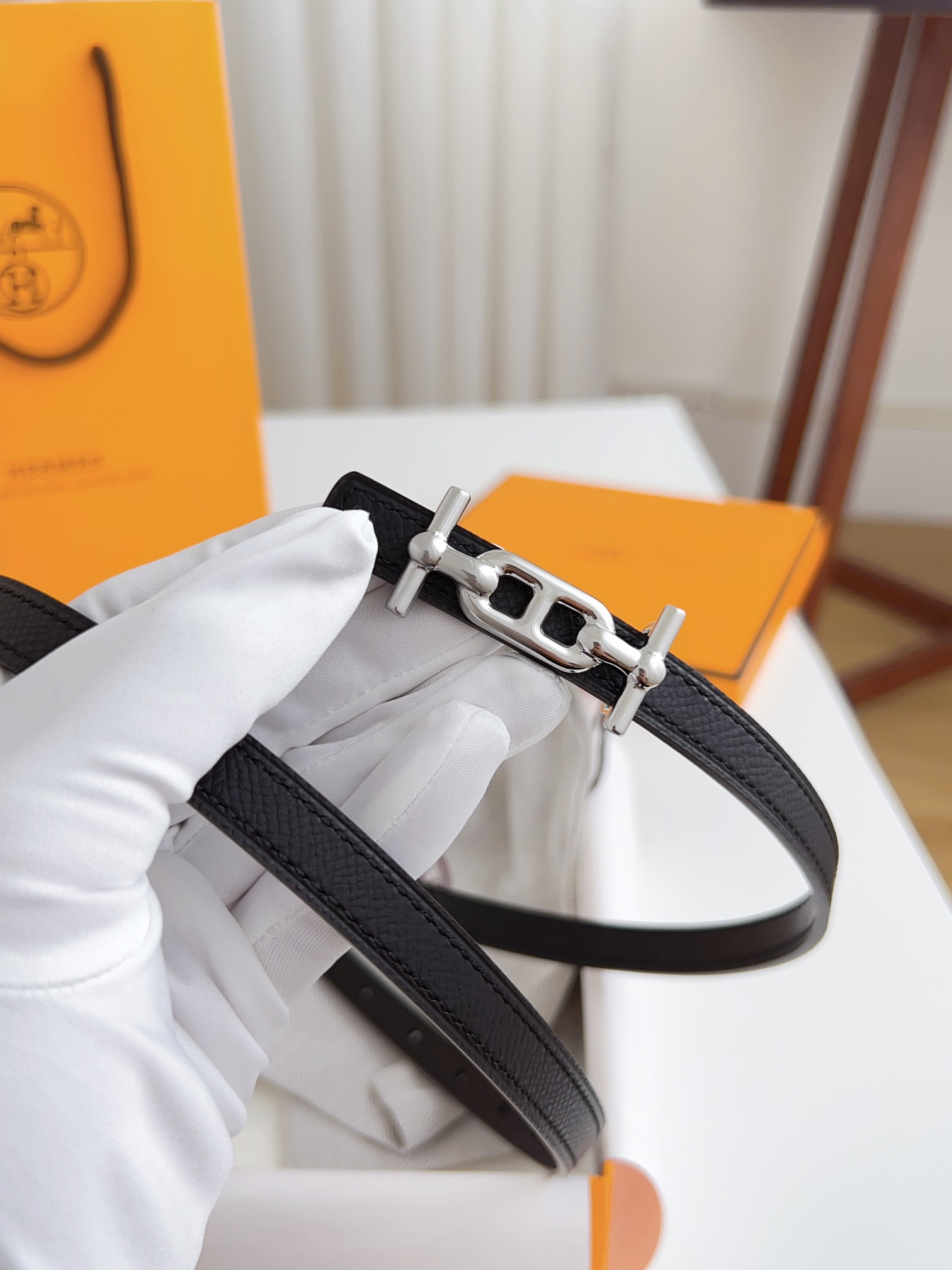 Hermès Female Basic Belt Cow Leather Silver 110cm-m