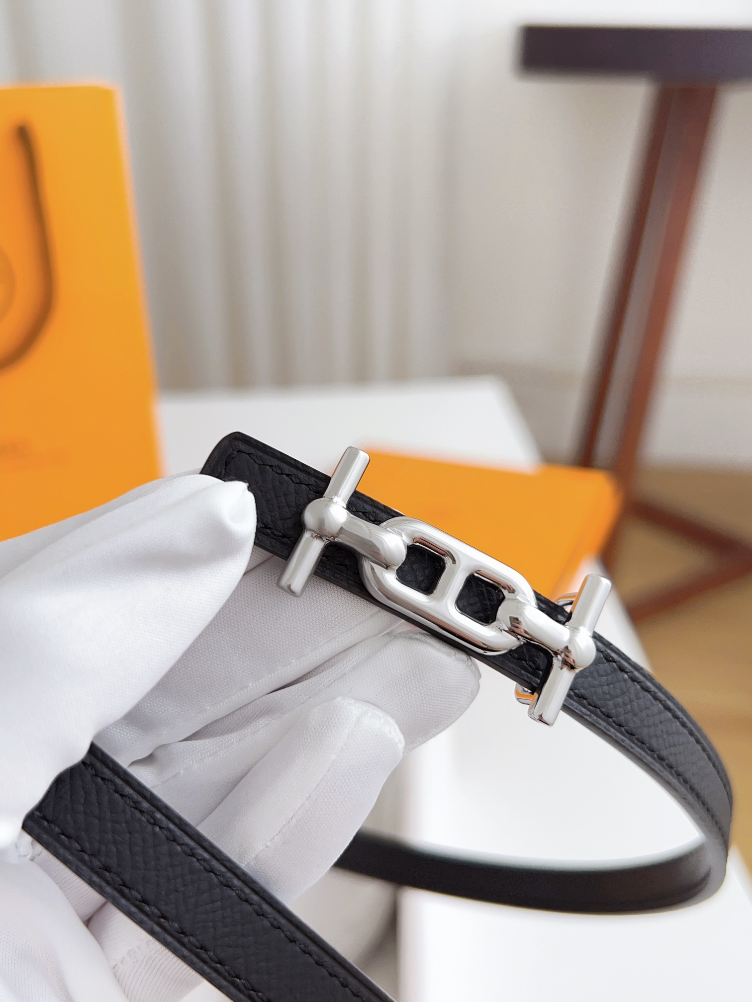 Hermès Female Basic Belt Cow Leather Silver 110cm-m