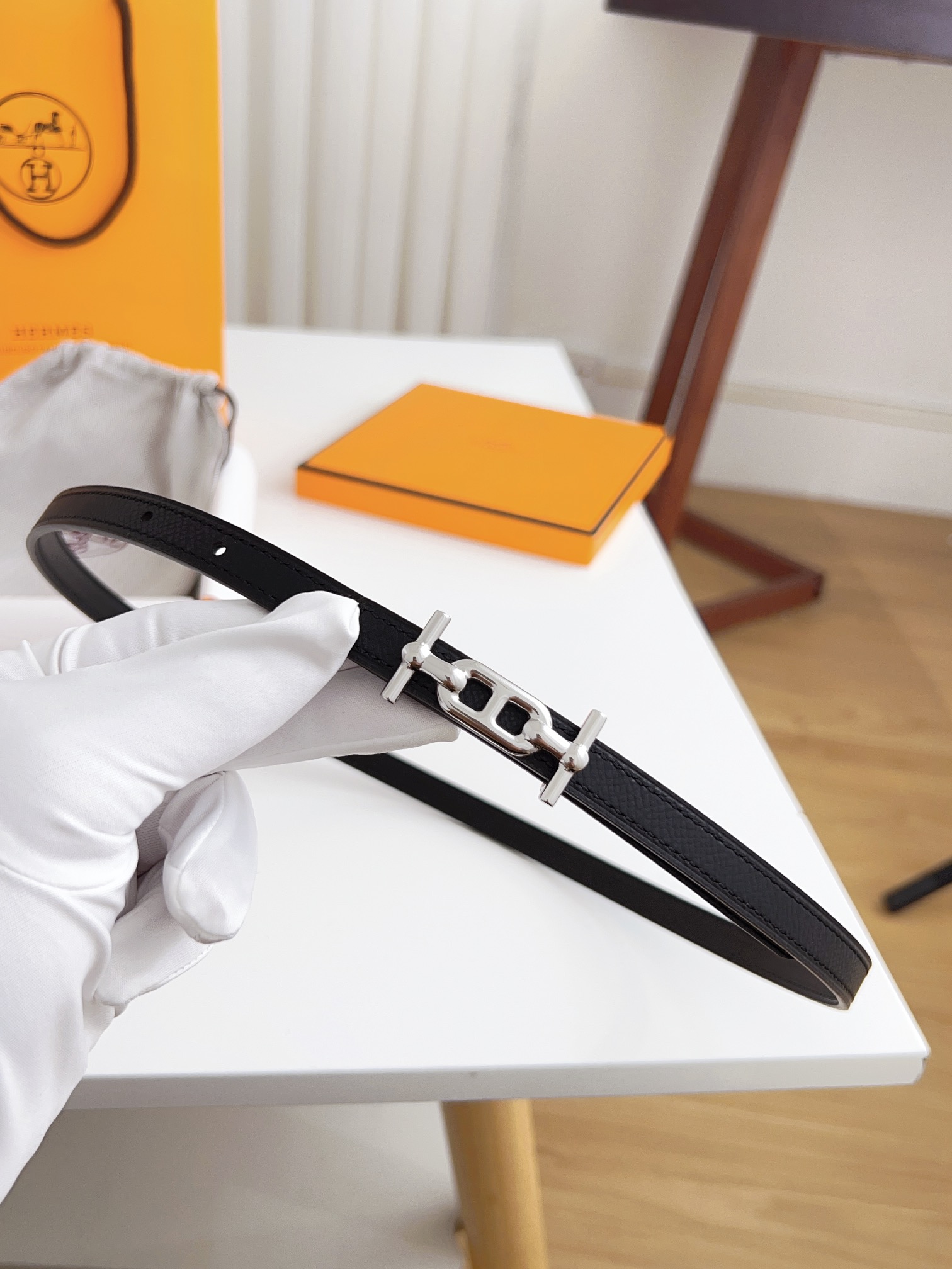 Hermès Female Basic Belt Cow Leather Silver 110cm-m