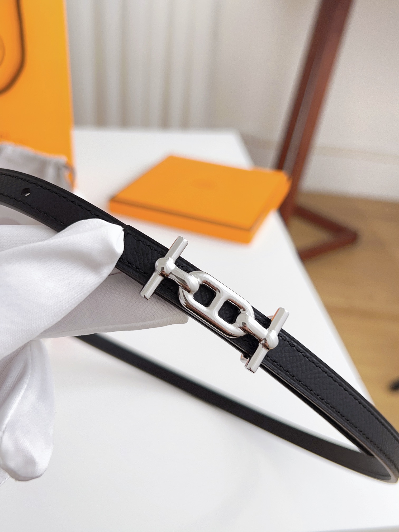 Hermès Female Basic Belt Cow Leather Silver 110cm-m