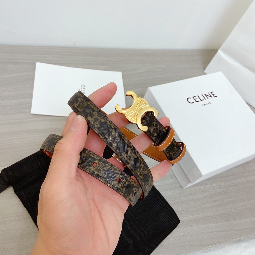 Celine Female Leather Belt Cow Leather Gold 18mm-l