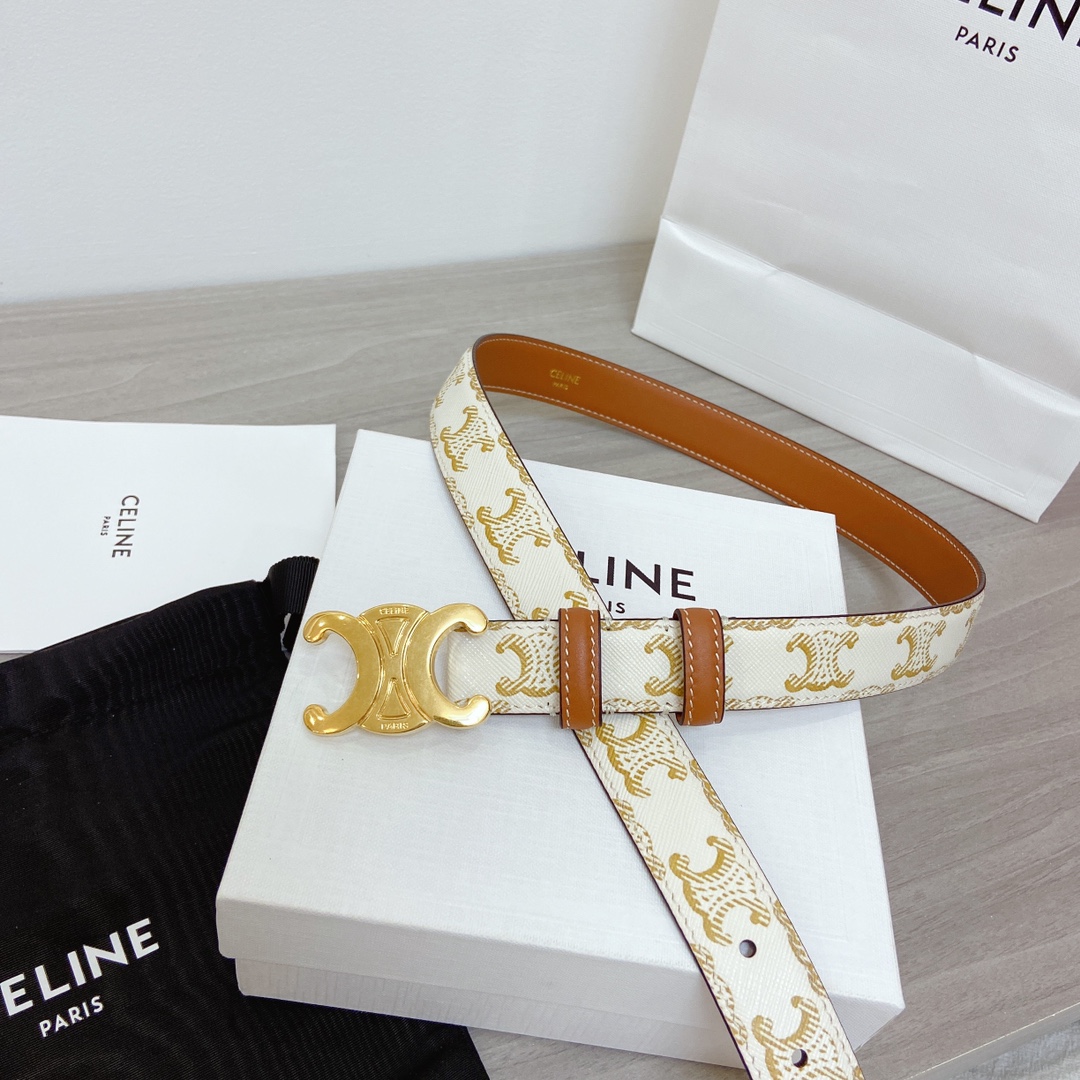 Celine Female Leather Belt Cow Leather Gold 25mm-l