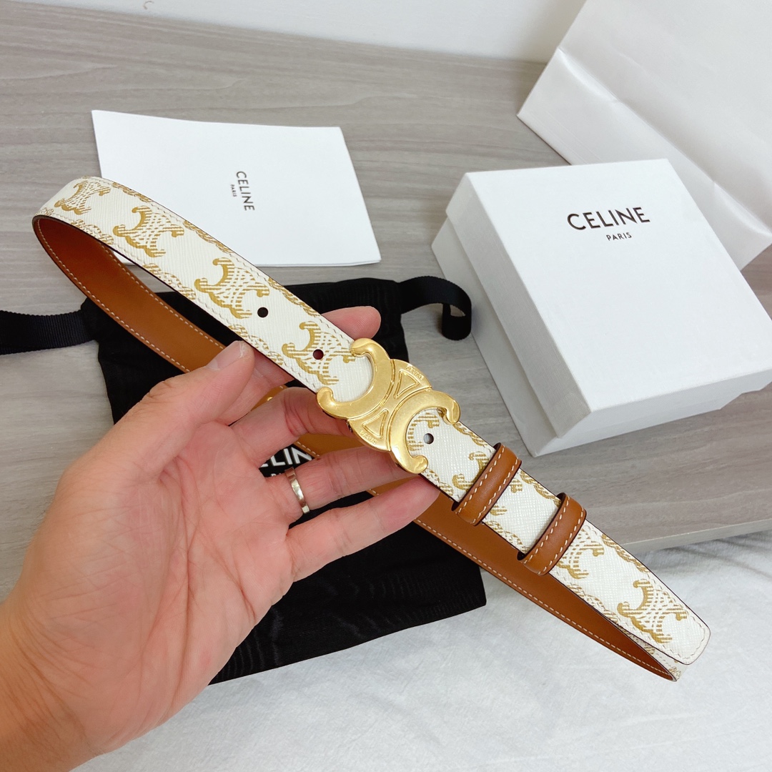 Celine Female Leather Belt Cow Leather Gold 25mm-l