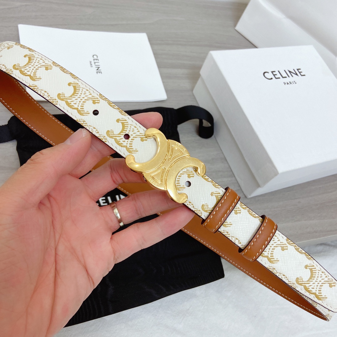 Celine Female Leather Belt Cow Leather Gold 25mm-l