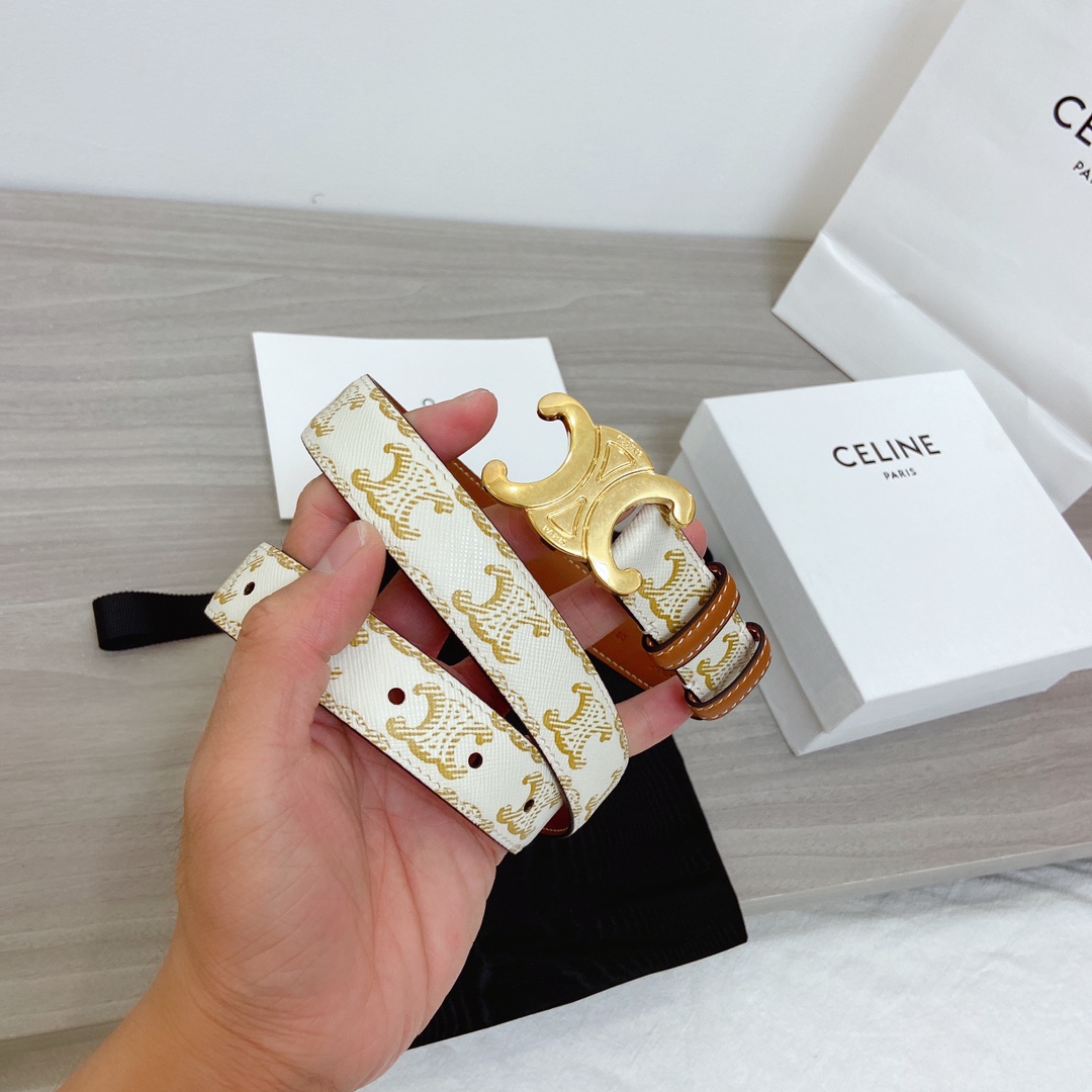 Celine Female Leather Belt Cow Leather Gold 25mm-l
