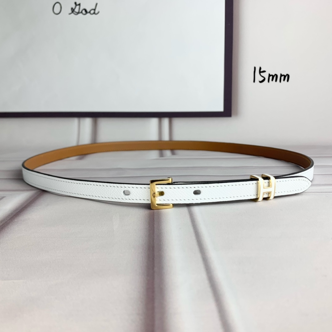 Hermès Female Leather Belt Top Grain Leather White 15mm-s-m