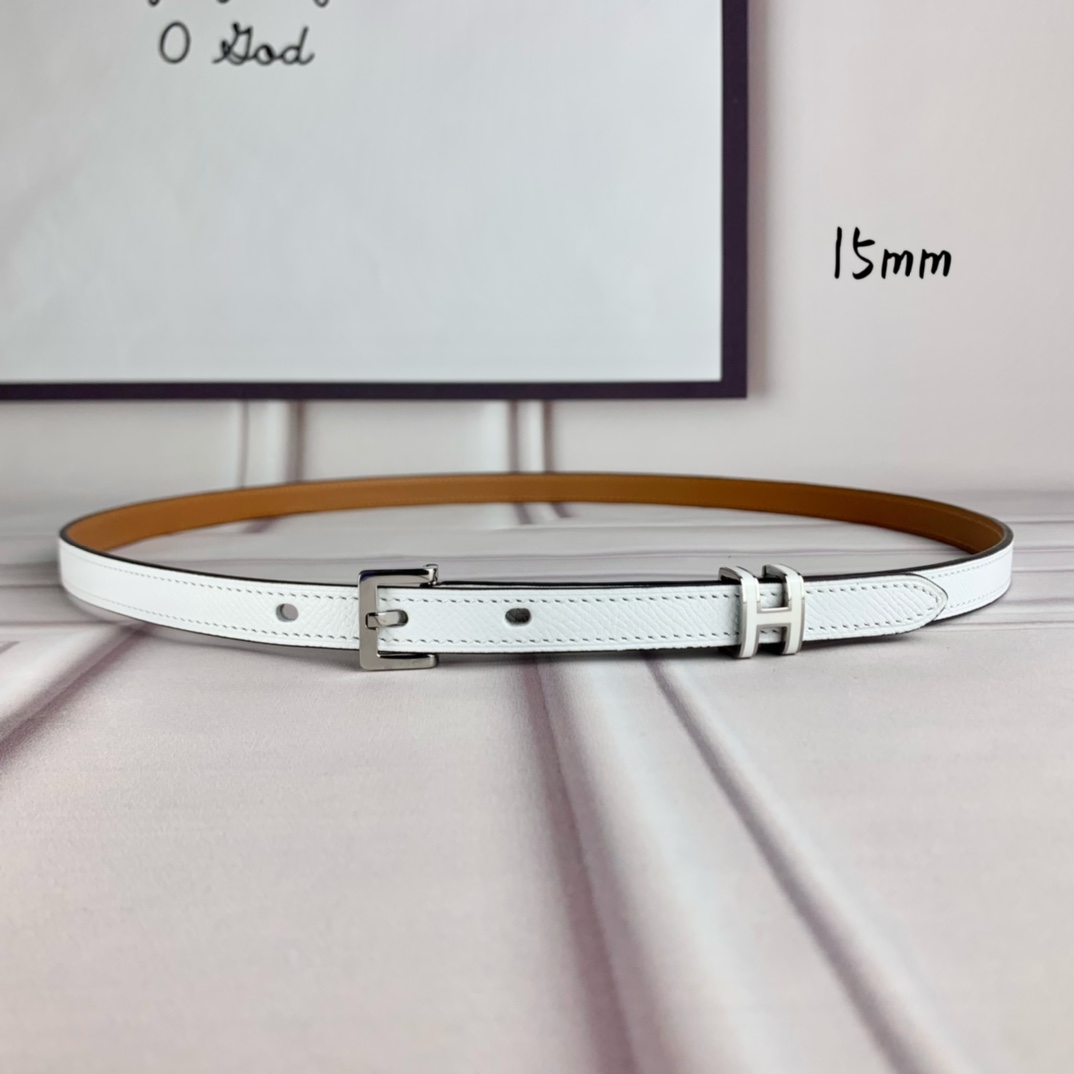 Hermès Female Leather Belt Top Grain Leather White 15mm-s-m