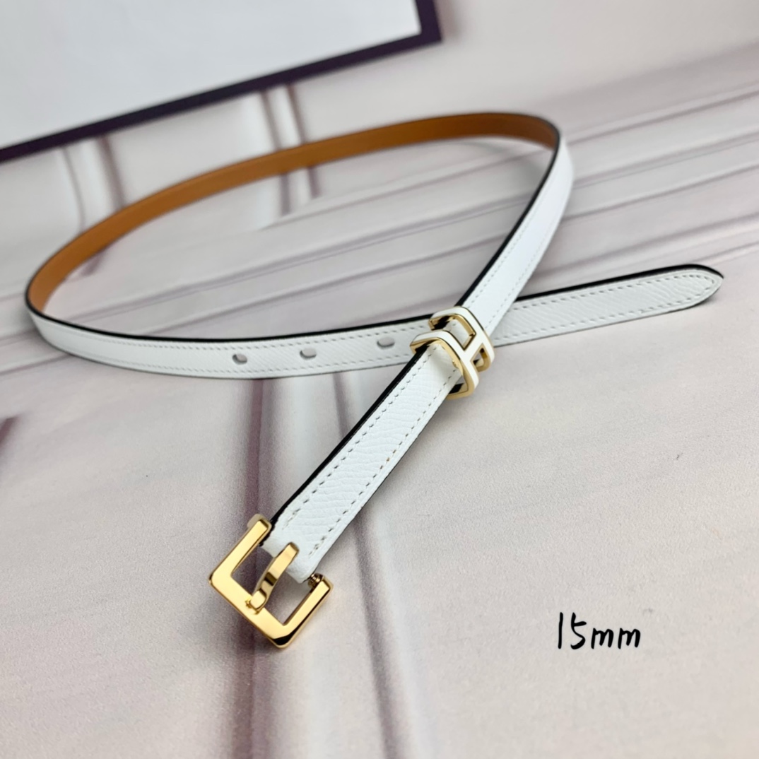 Hermès Female Leather Belt Top Grain Leather White 15mm-s-m