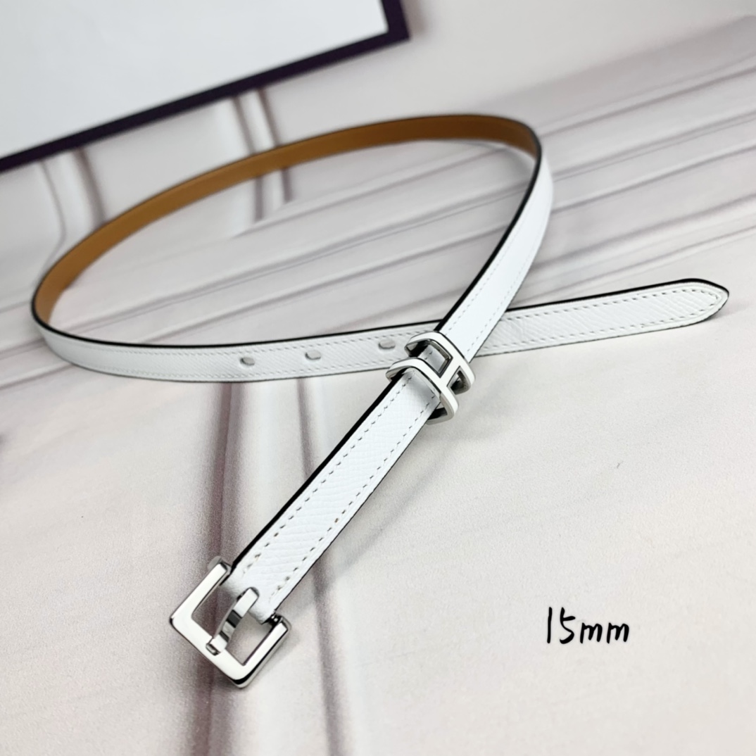 Hermès Female Leather Belt Top Grain Leather White 15mm-s-m