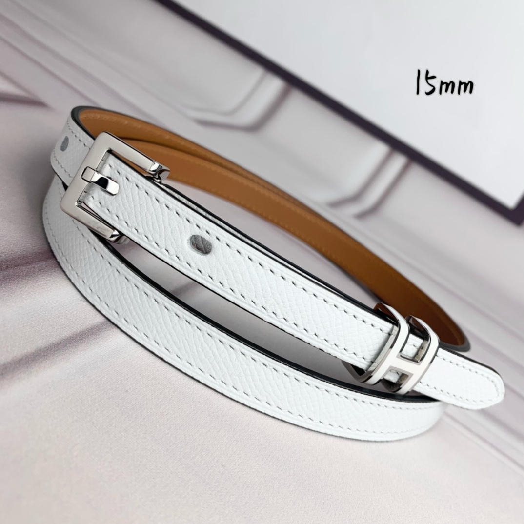 Hermès Female Leather Belt Top Grain Leather White 15mm-s-m