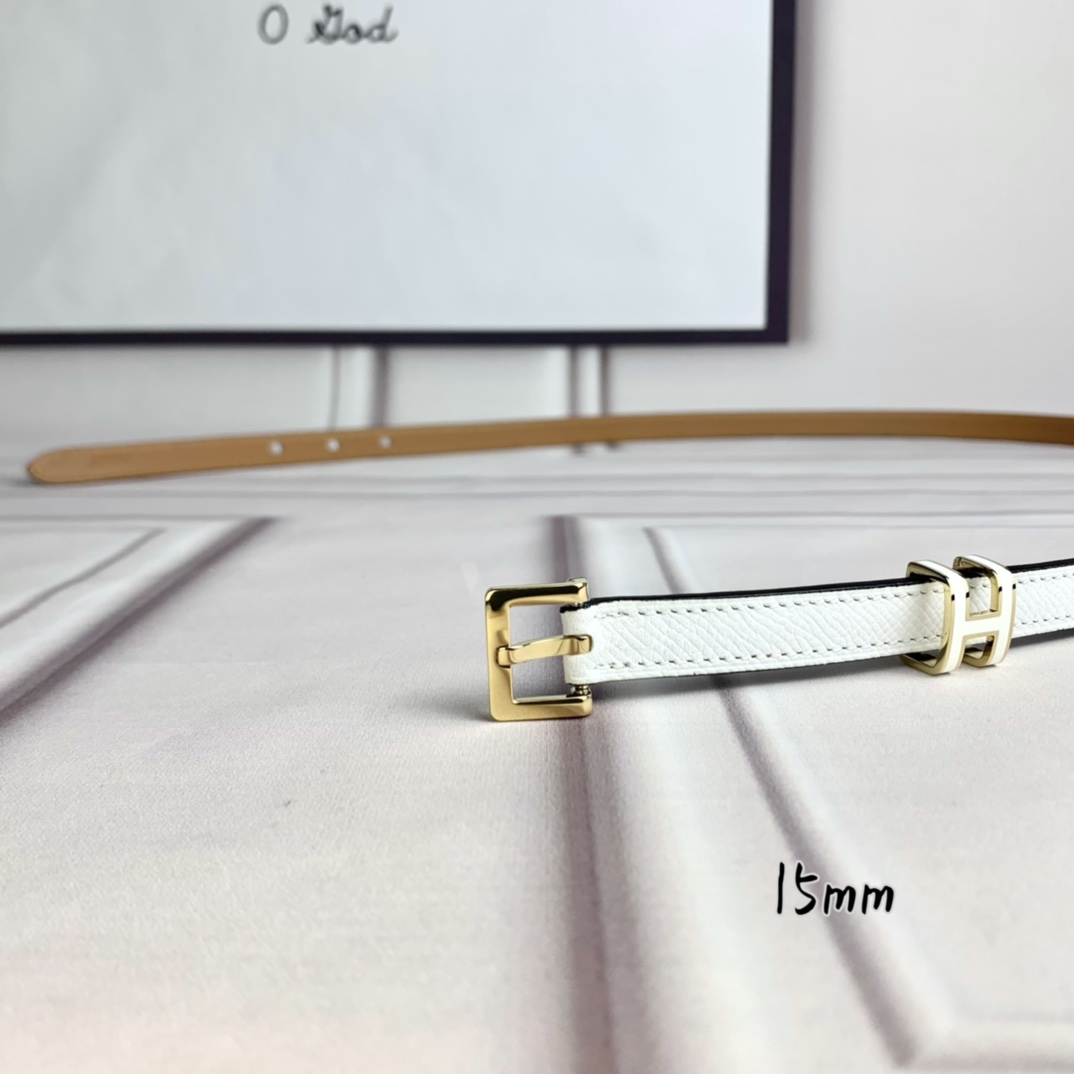 Hermès Female Leather Belt Top Grain Leather White 15mm-s-m