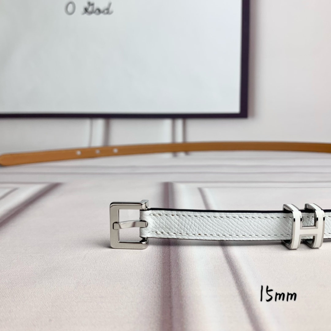 Hermès Female Leather Belt Top Grain Leather White 15mm-s-m
