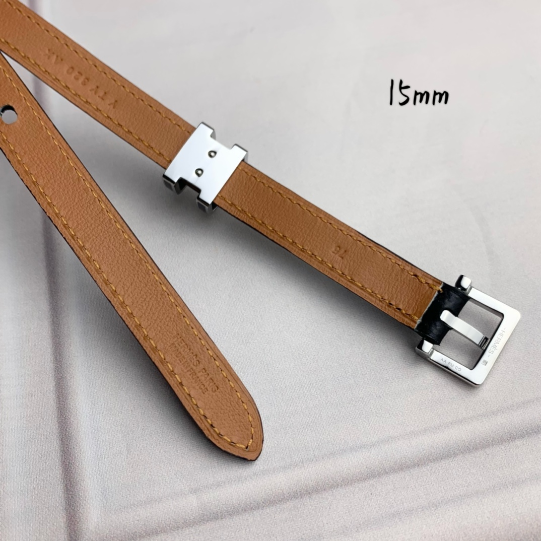 Hermès Female Leather Belt Top Grain Leather White 15mm-s-m