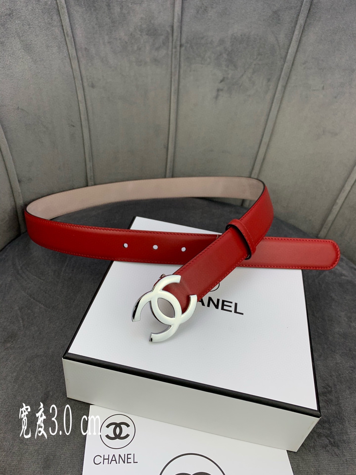 Chanel Female Leather Belt Cow Leather Silver M-l