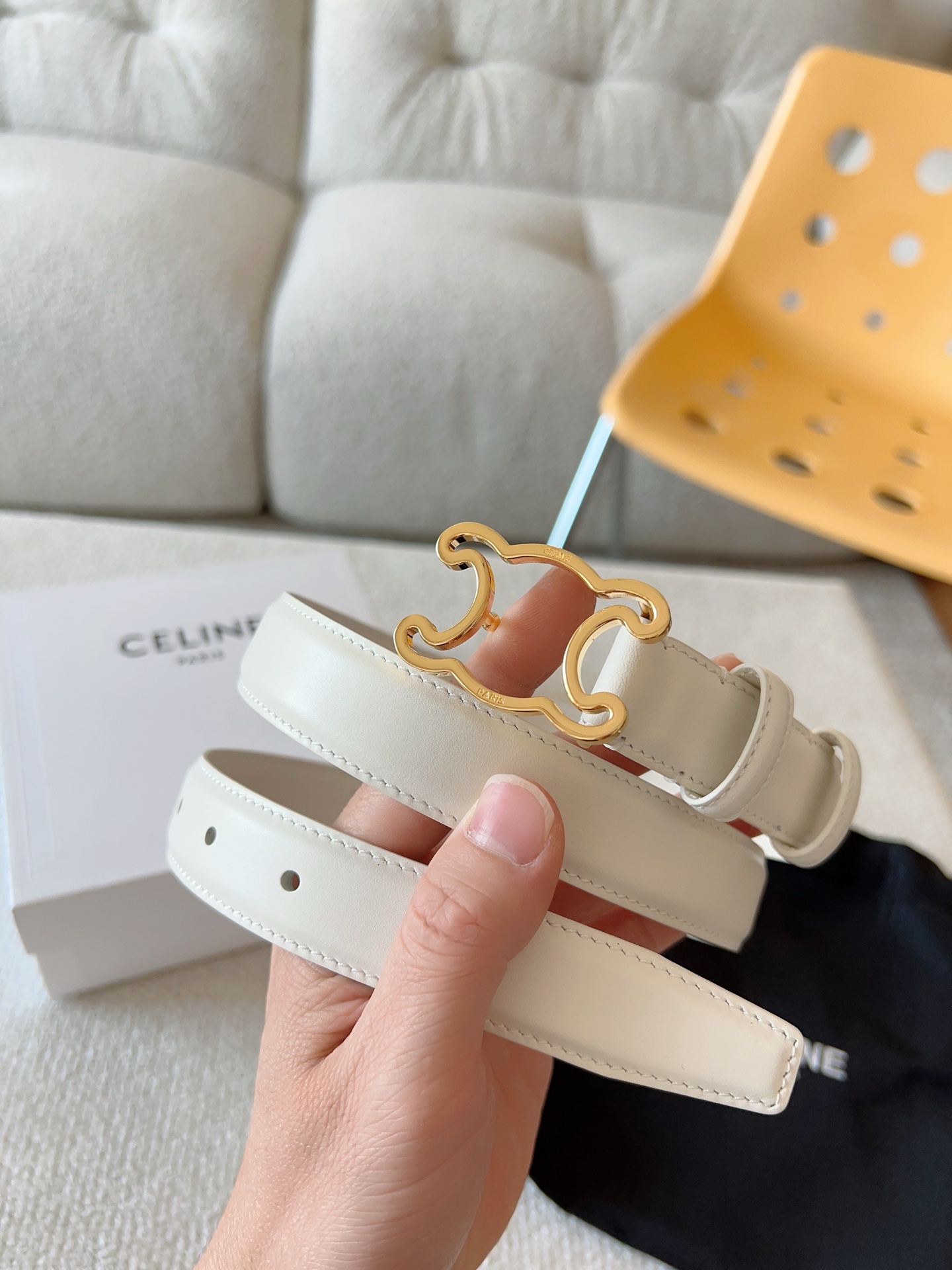 Celine Female Leather Belt Cow Leather Gold 25mm-m-l