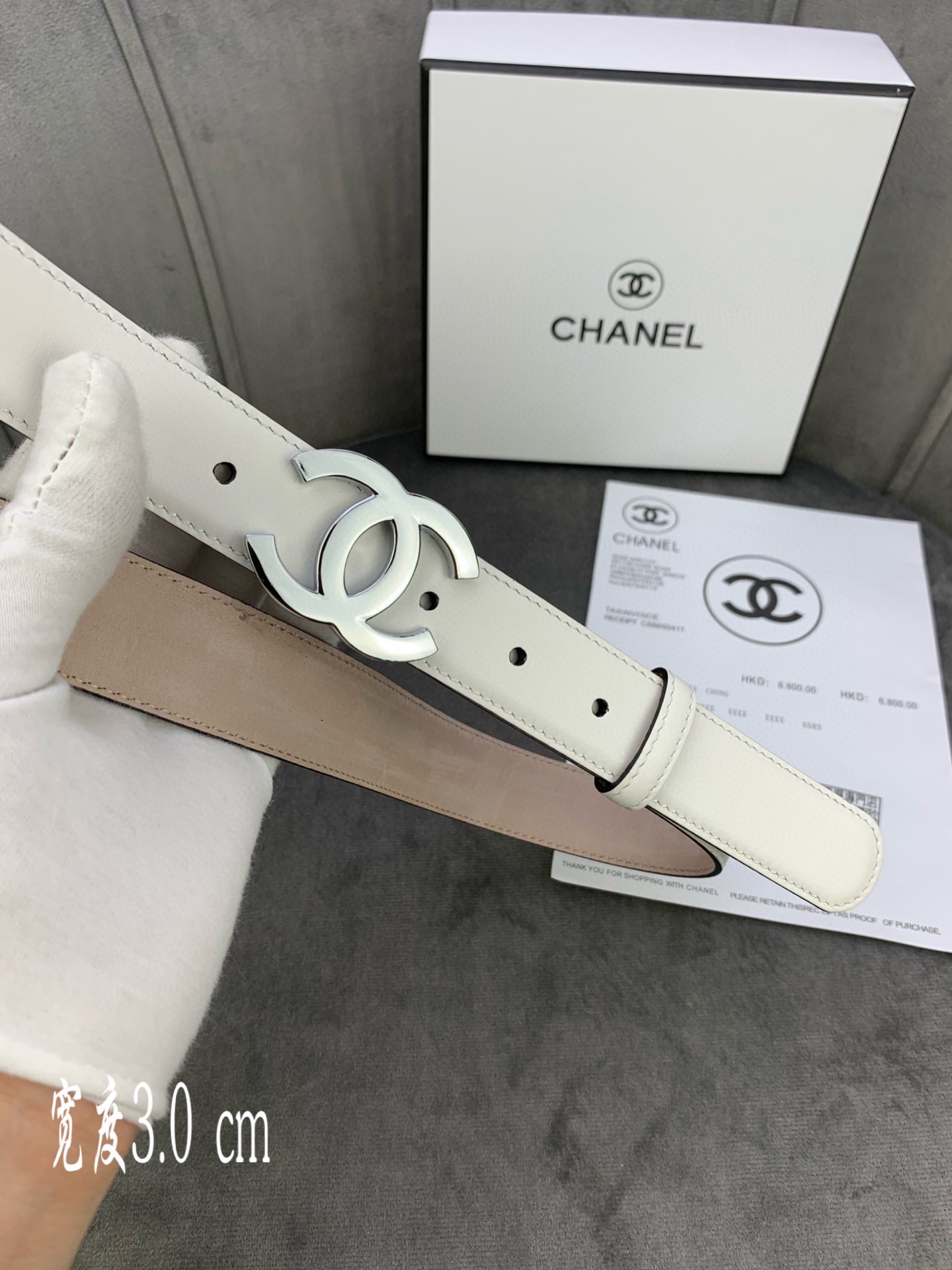 Chanel Female Leather Belt Cow Leather Silver M-l