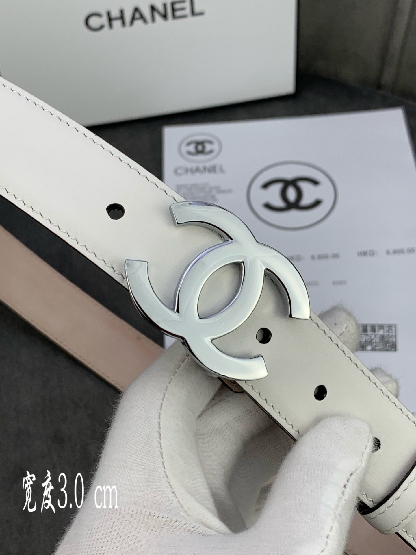 Chanel Female Leather Belt Cow Leather Silver M-l