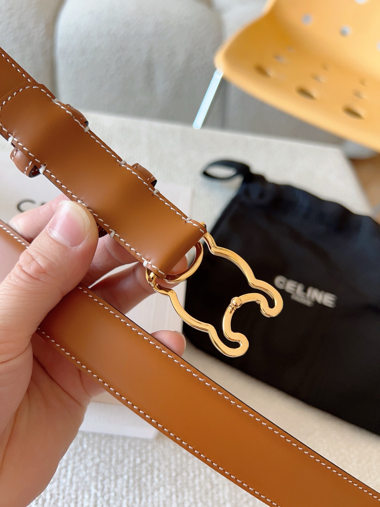 Celine Female Leather Belt Cow Leather Gold 25mm-m-l