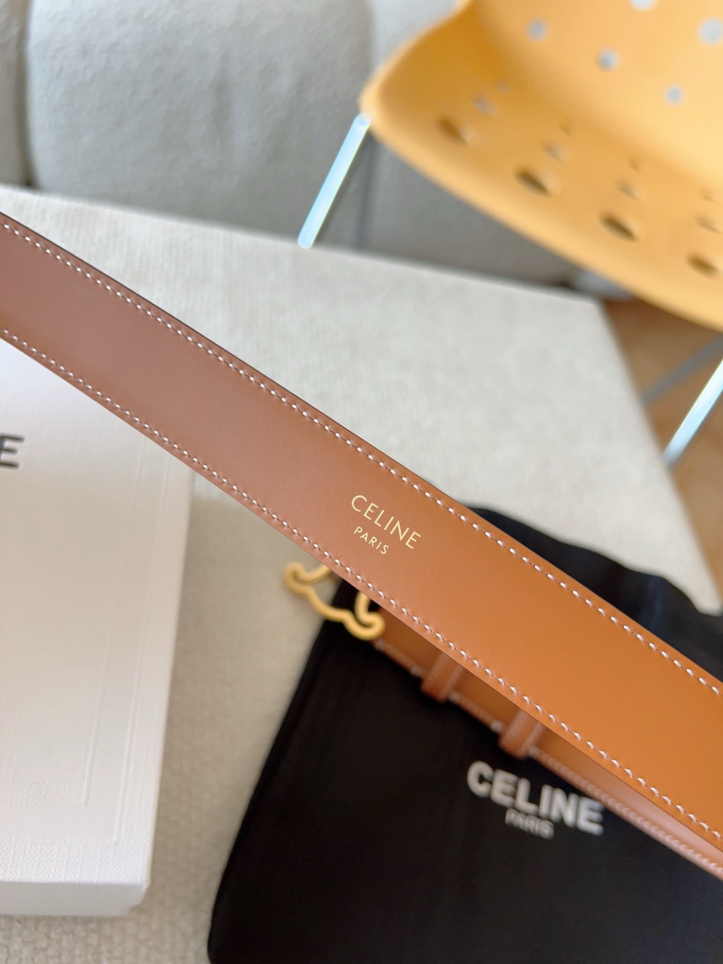 Celine Female Leather Belt Cow Leather Gold 25mm-m-l