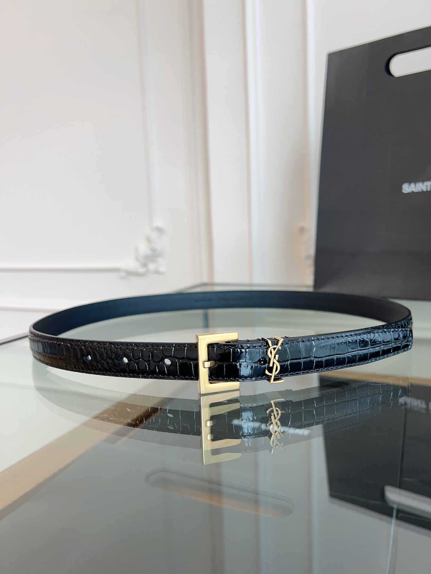 Saint Laurent Female Basic Belt Cow Leather Black S-l