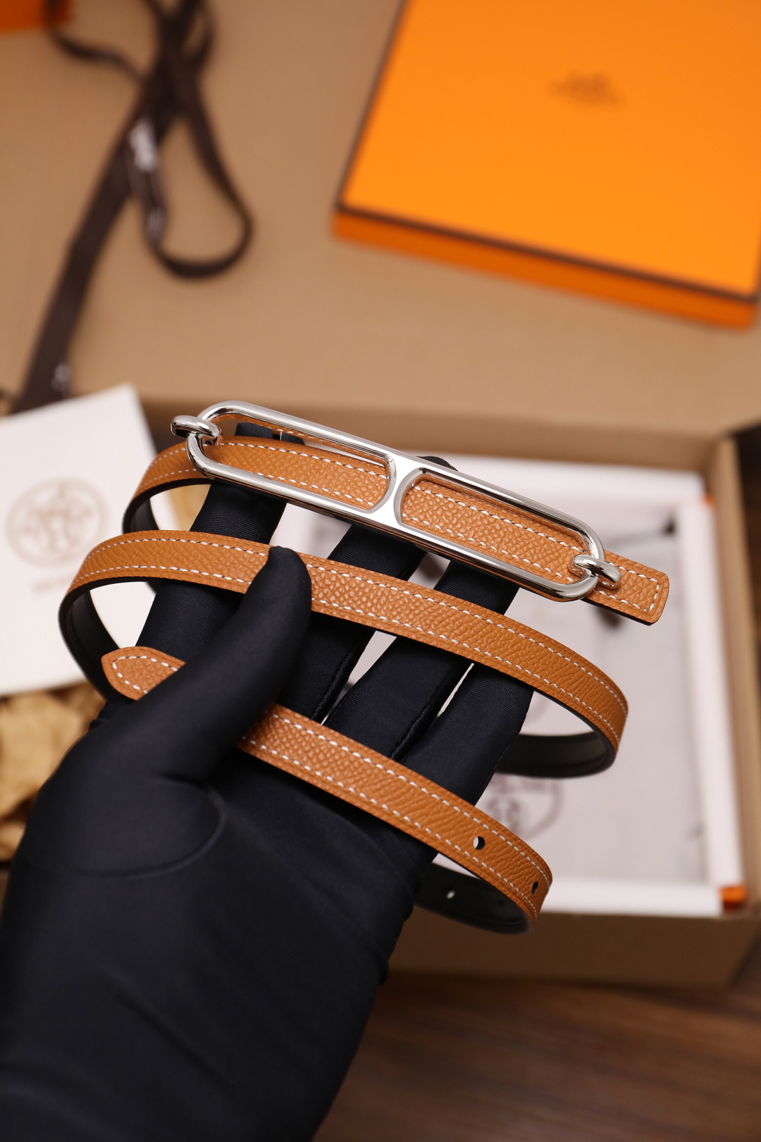 Hermès Female Basic Belt Cow Leather Silver 110cm-m