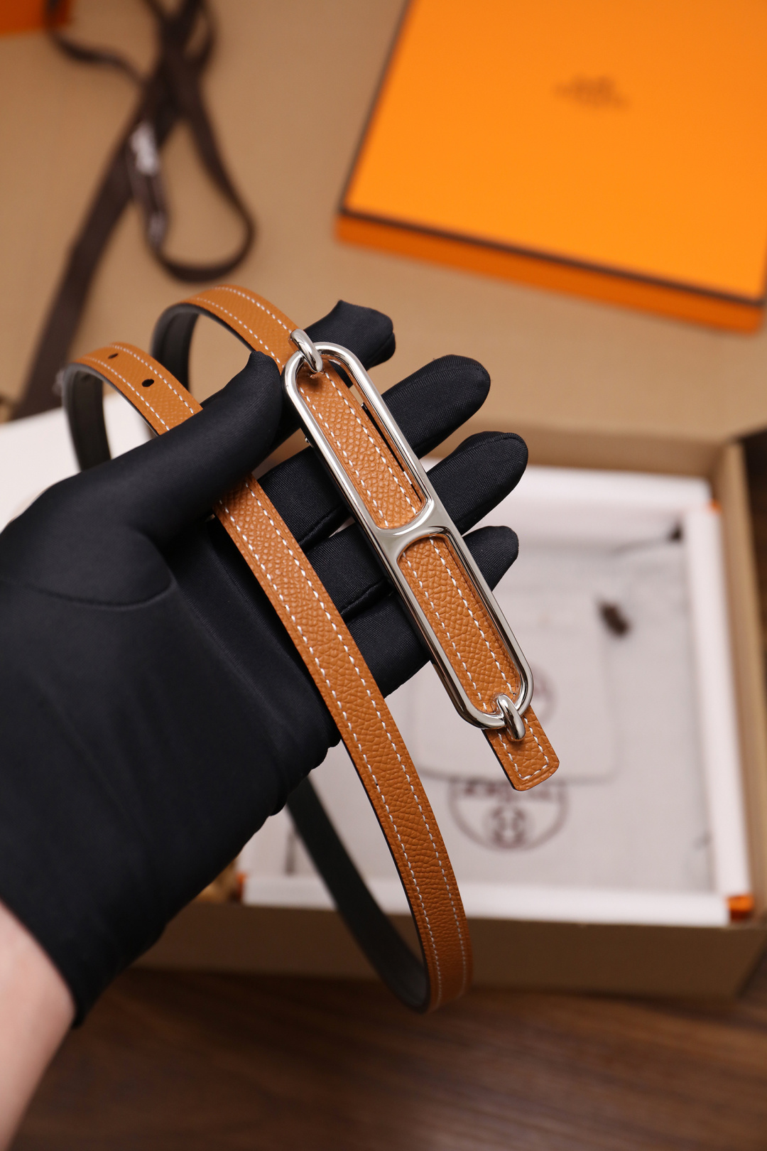 Hermès Female Basic Belt Cow Leather Silver 110cm-m