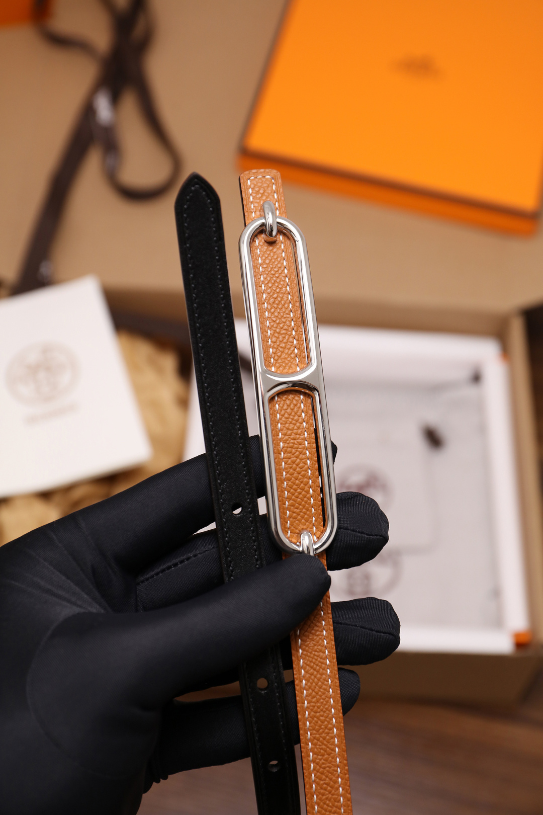 Hermès Female Basic Belt Cow Leather Silver 110cm-m