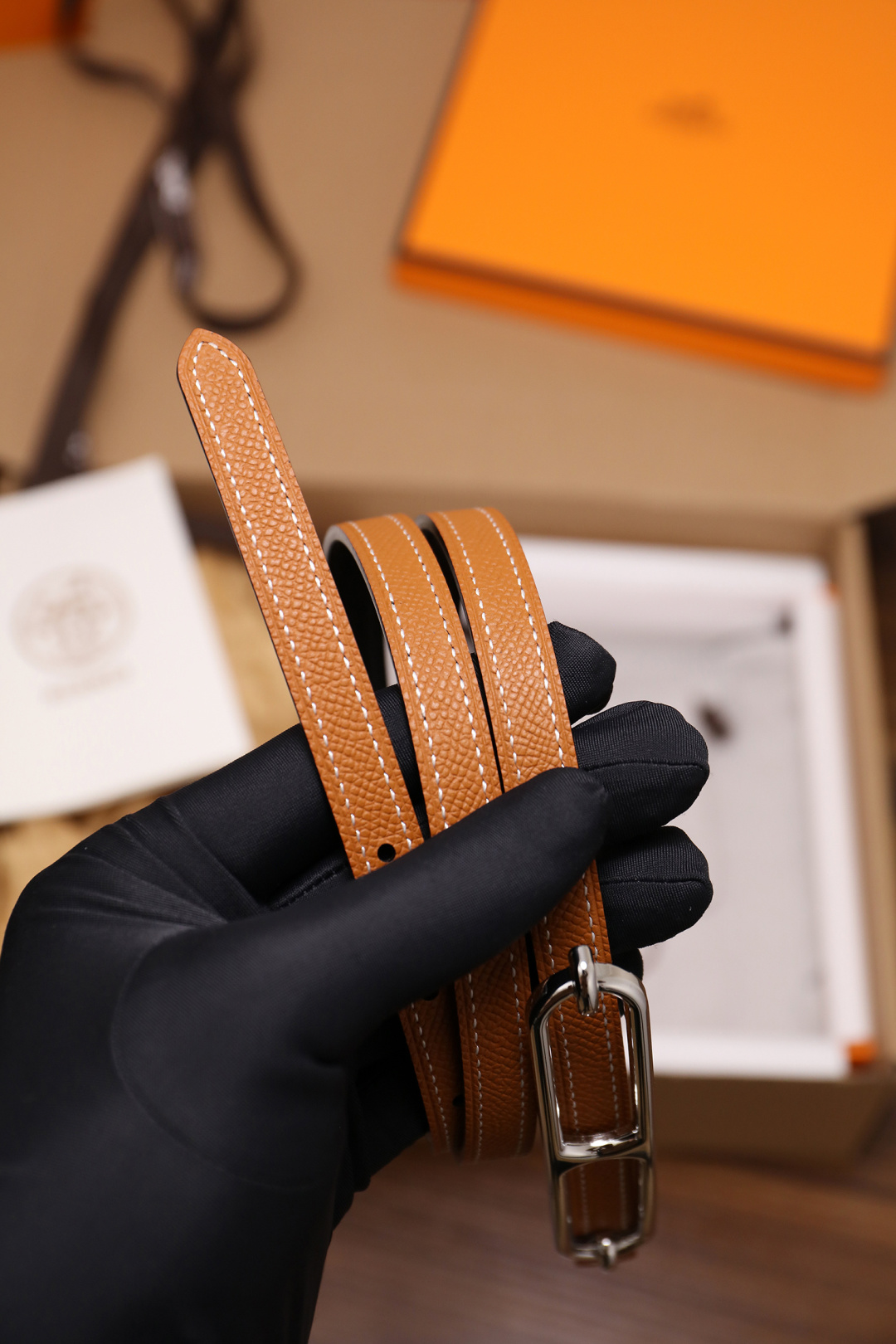 Hermès Female Basic Belt Cow Leather Silver 110cm-m