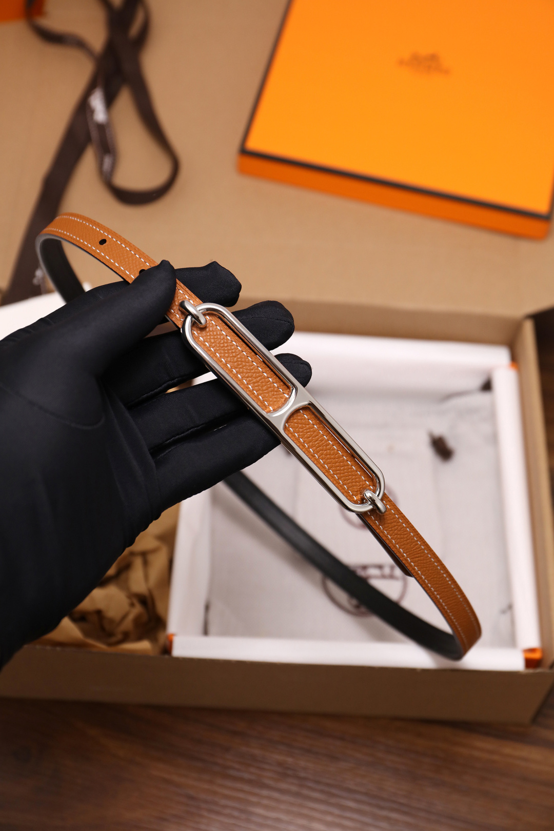 Hermès Female Basic Belt Cow Leather Silver 110cm-m