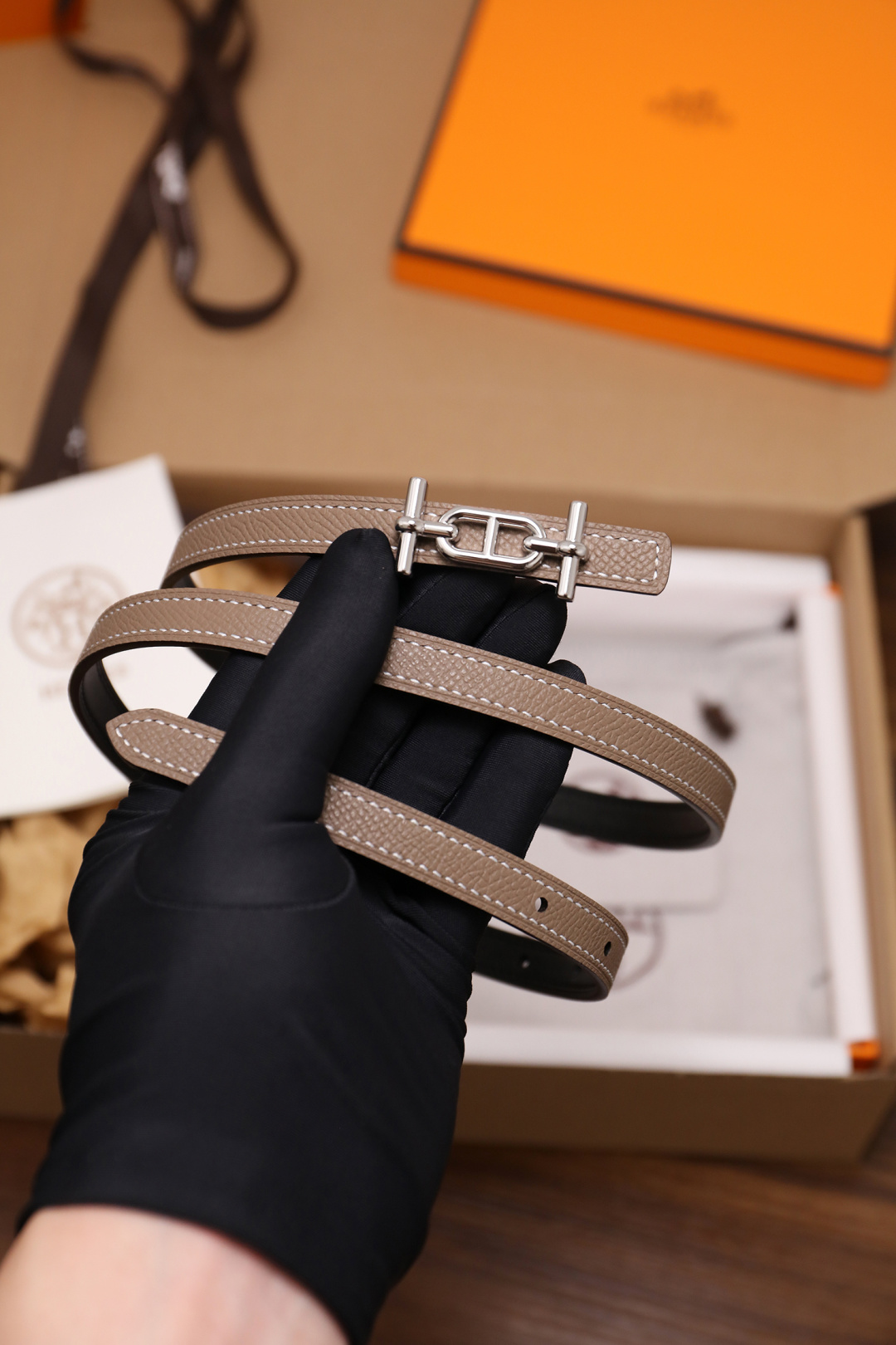 Hermès Female Basic Belt Cow Leather Silver 110cm-m