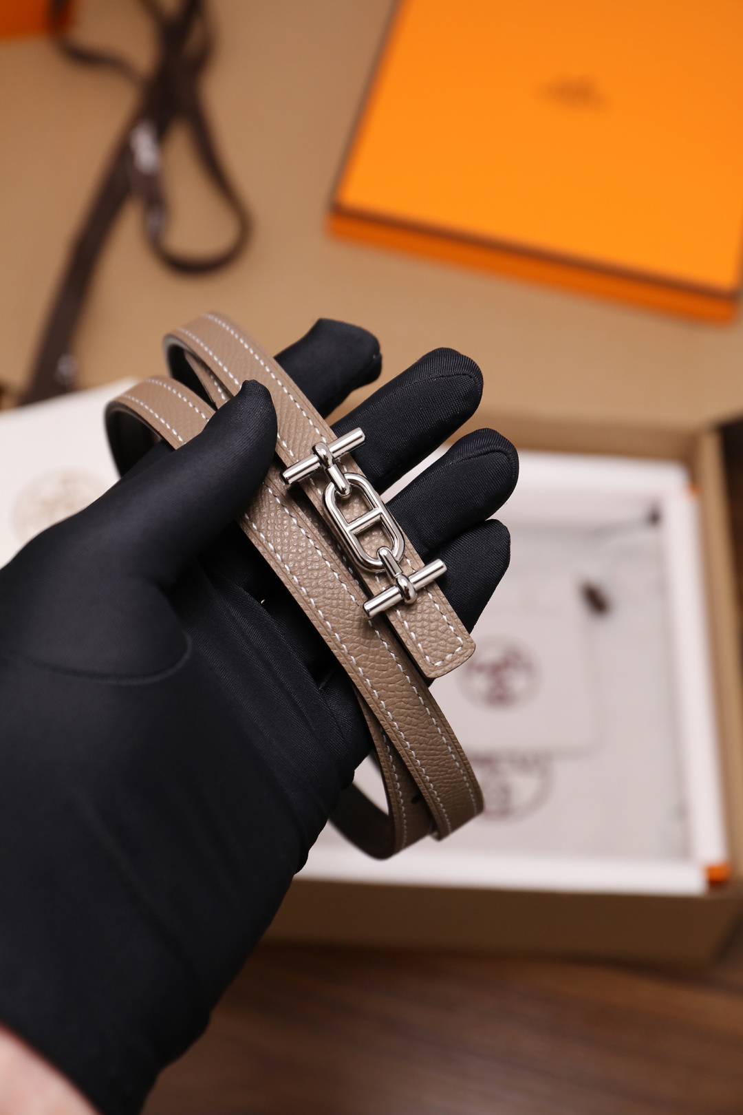 Hermès Female Basic Belt Cow Leather Silver 110cm-m