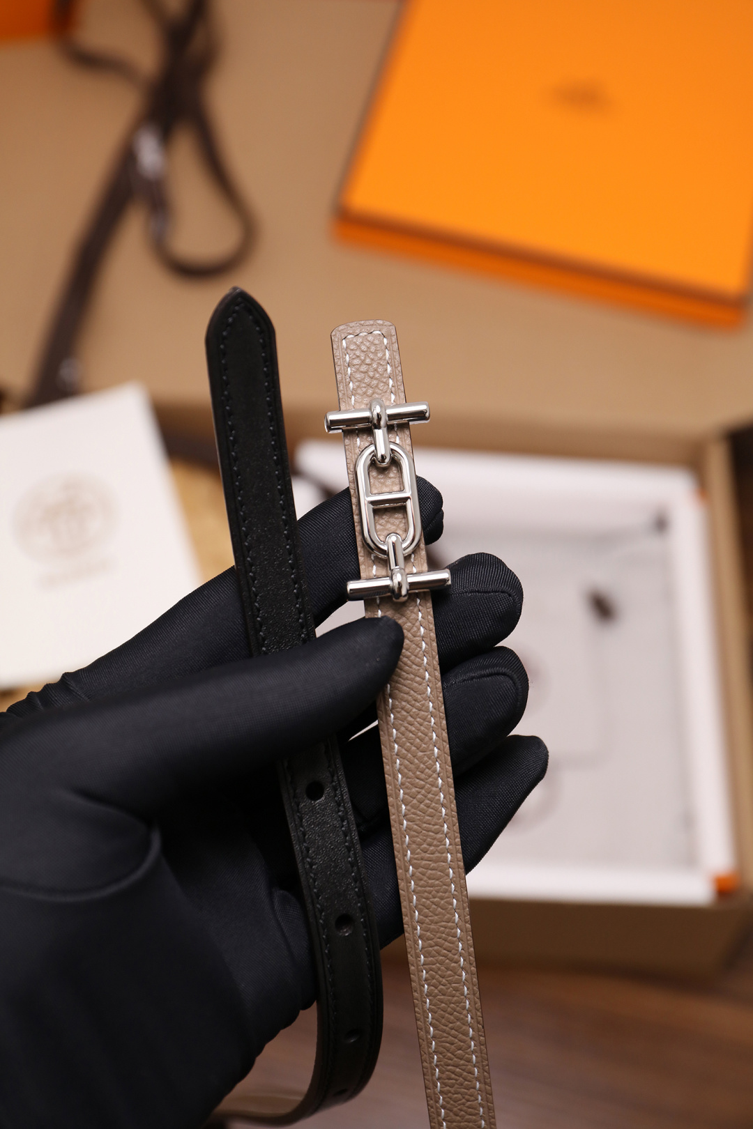 Hermès Female Basic Belt Cow Leather Silver 110cm-m