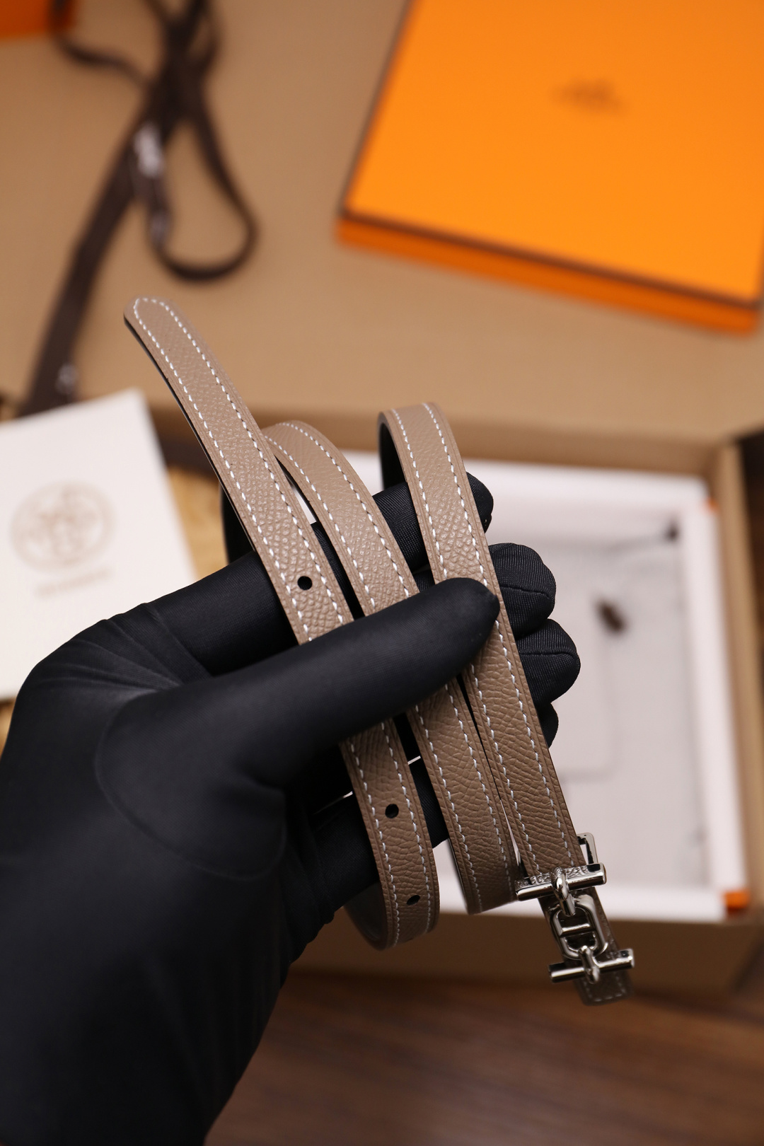 Hermès Female Basic Belt Cow Leather Silver 110cm-m