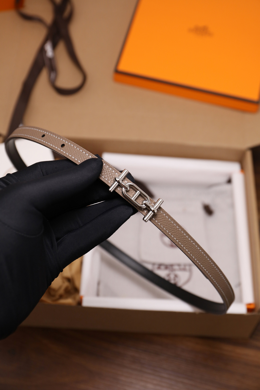 Hermès Female Basic Belt Cow Leather Silver 110cm-m