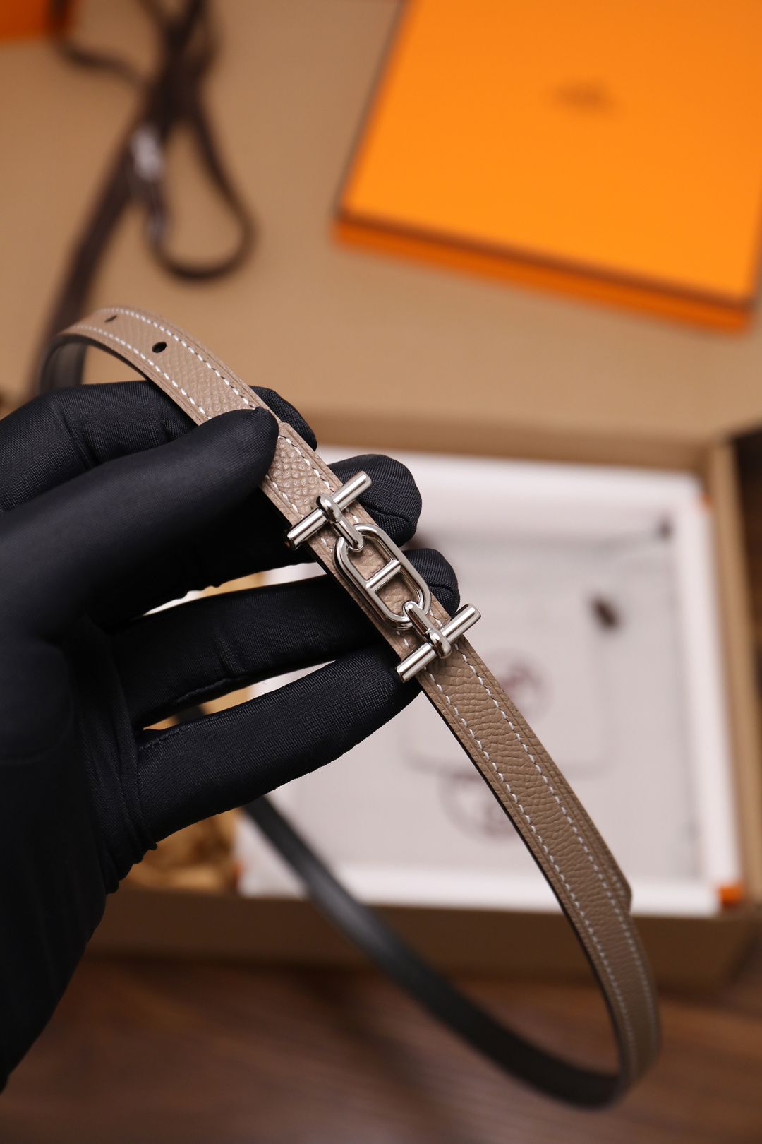 Hermès Female Basic Belt Cow Leather Silver 110cm-m