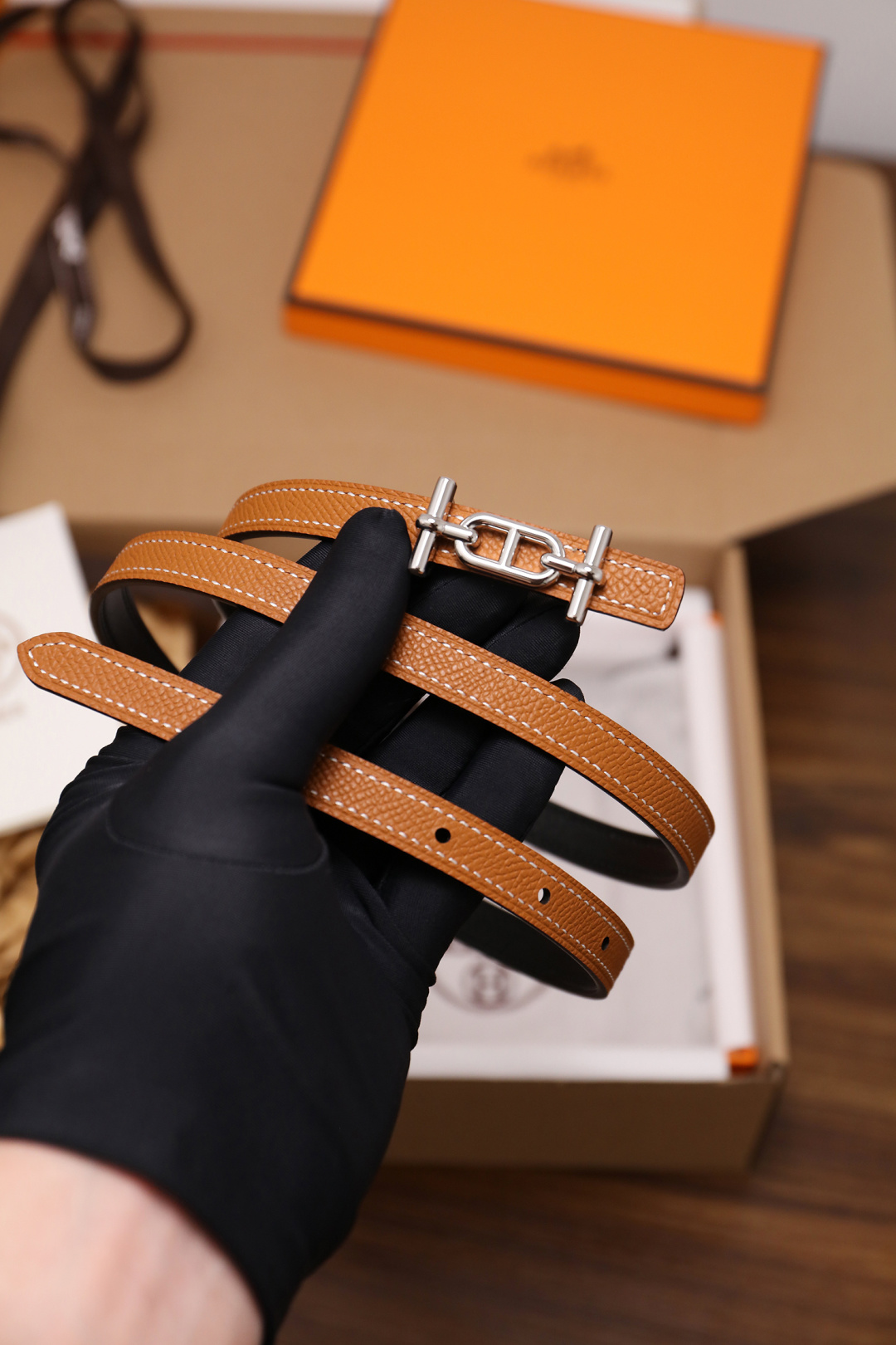 Hermès Female Basic Belt Cow Leather Silver 110cm-m