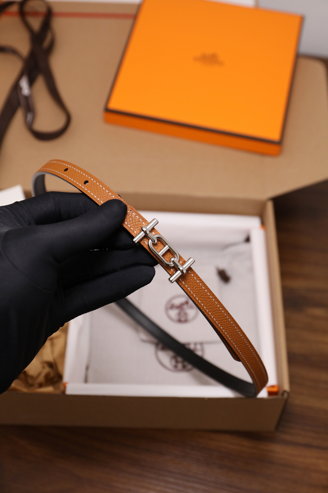 Hermès Female Basic Belt Cow Leather Silver 110cm-m