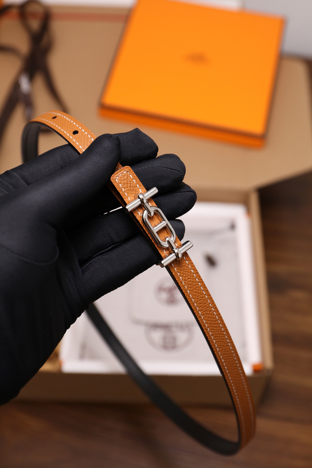 Hermès Female Basic Belt Cow Leather Silver 110cm-m