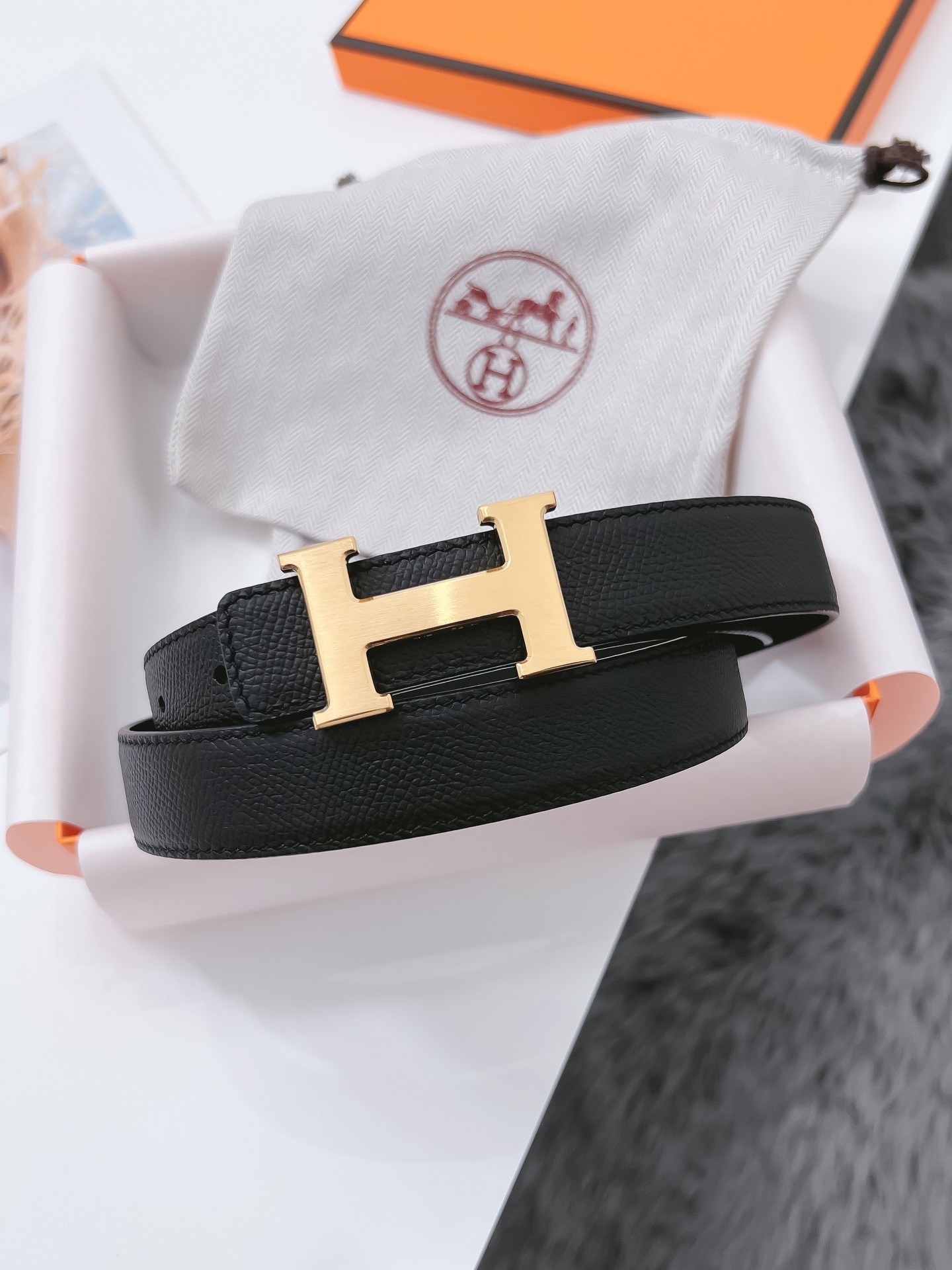 Hermès Female Basic Belt Cow Leather Black 110cm-m