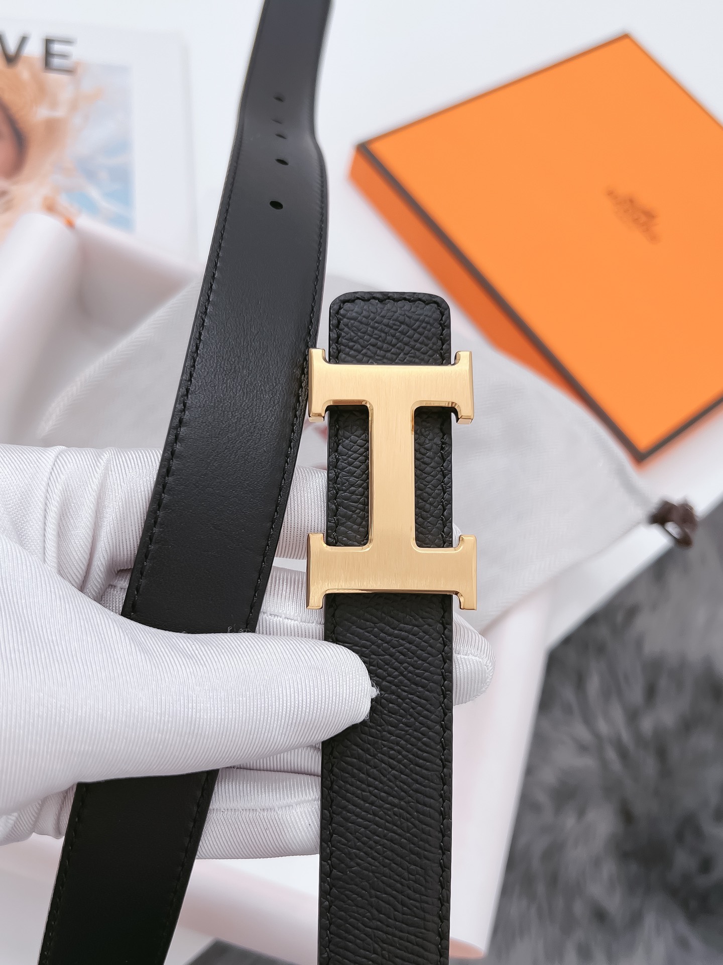 Hermès Female Basic Belt Cow Leather Black 110cm-m