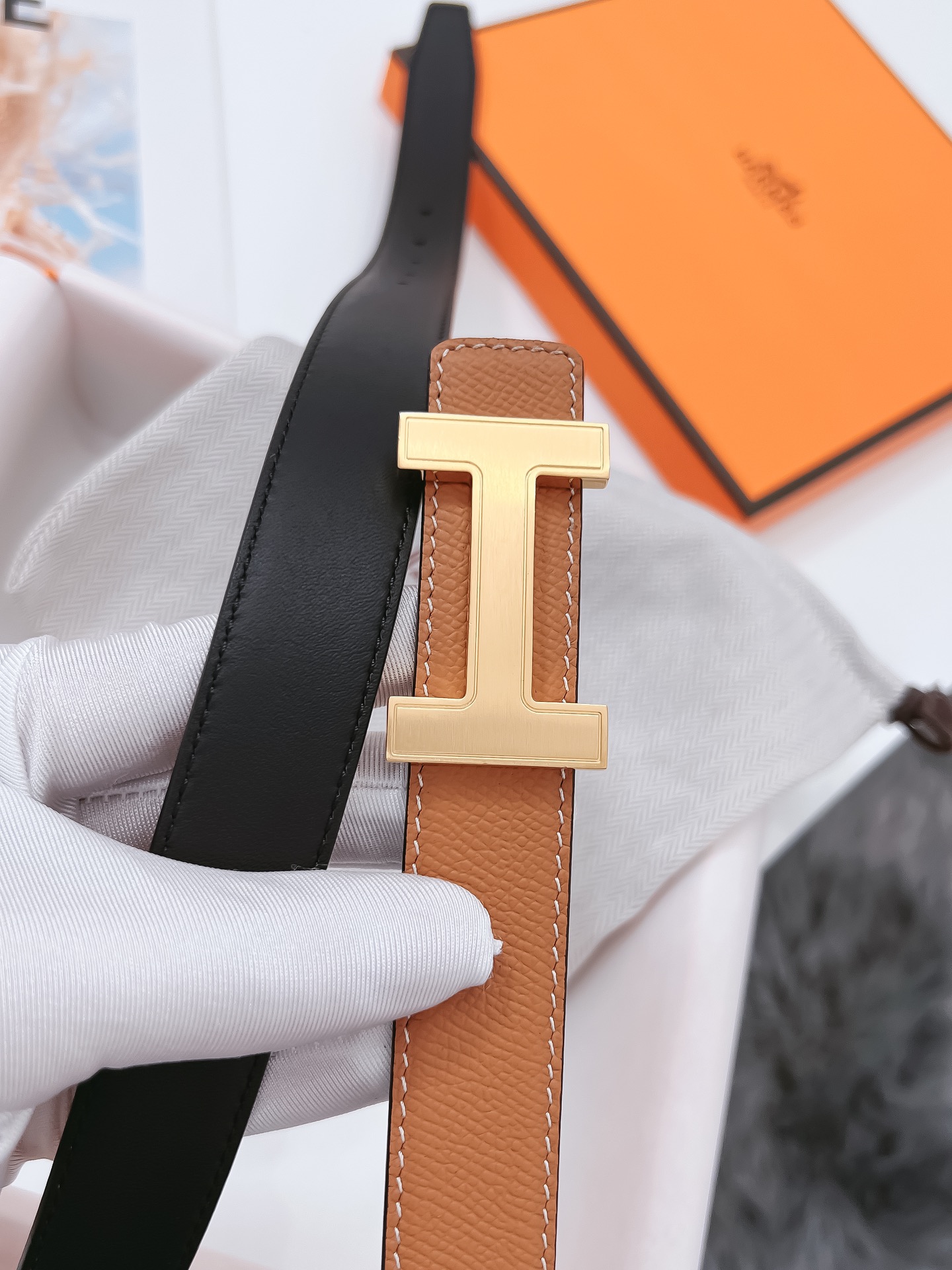 Hermès Female Basic Belt Cow Leather Black 110cm-m