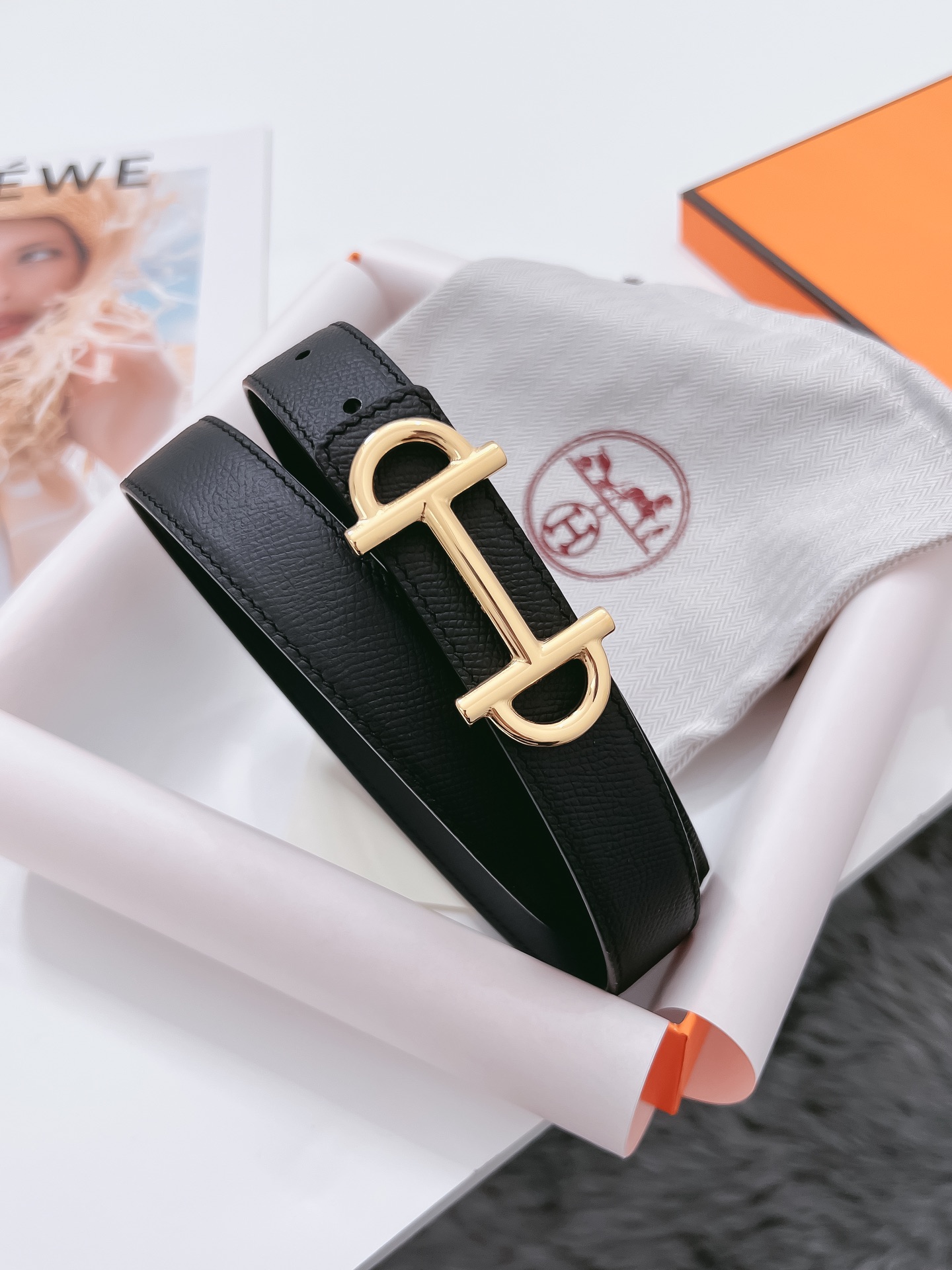 Hermès Female Basic Belt Cow Leather Black 110cm-m