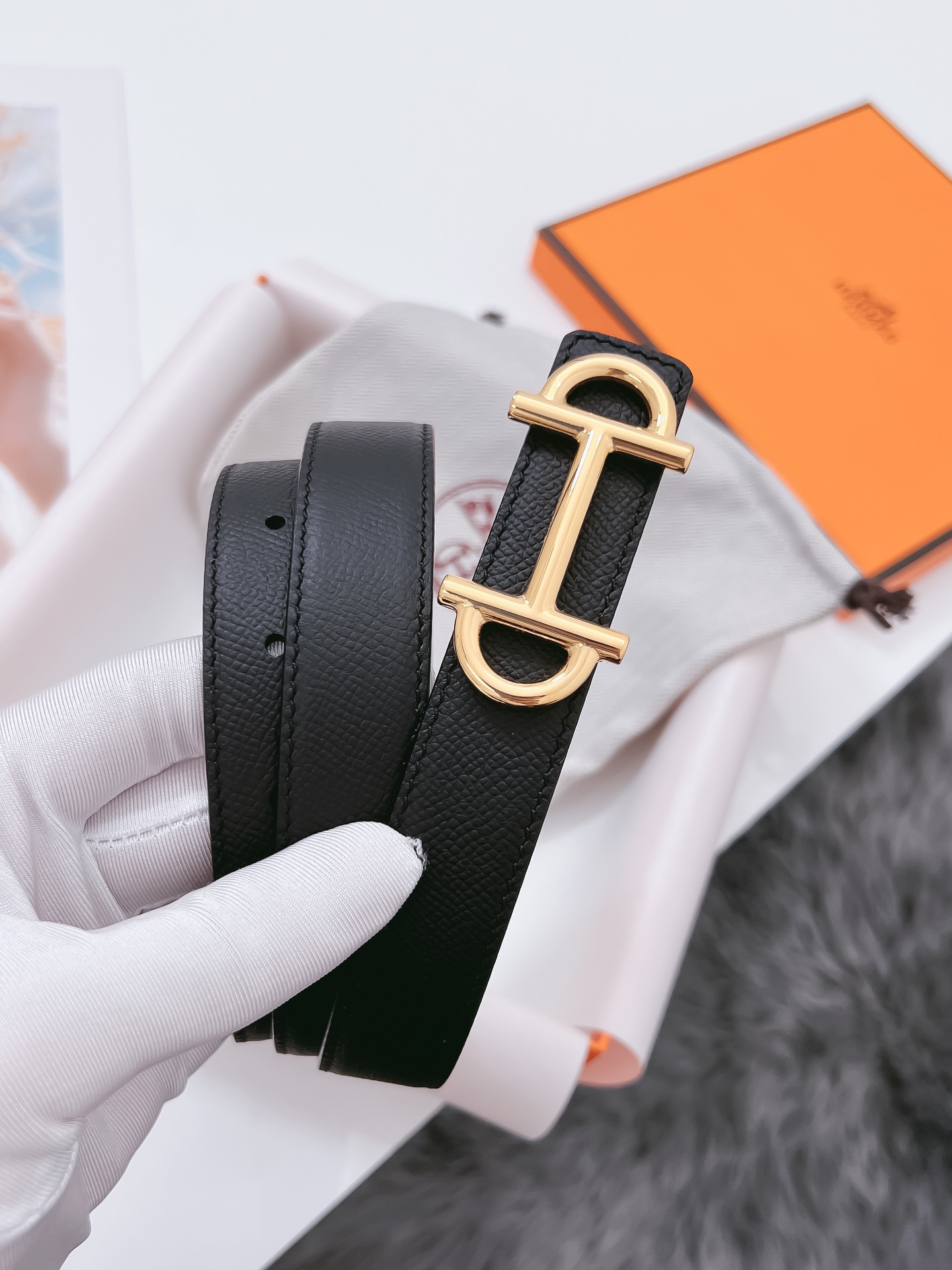Hermès Female Basic Belt Cow Leather Black 110cm-m