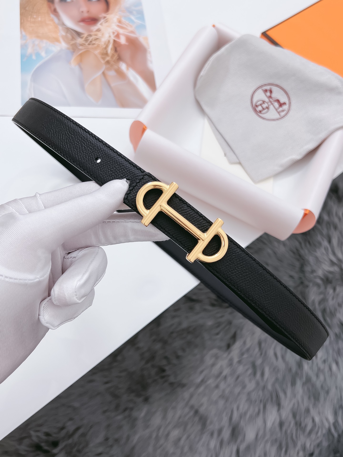 Hermès Female Basic Belt Cow Leather Black 110cm-m